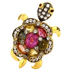 Bochic Orient Rubin & Fancy Saphir Schildkröten-Cocktailring Set 18K & Silber
