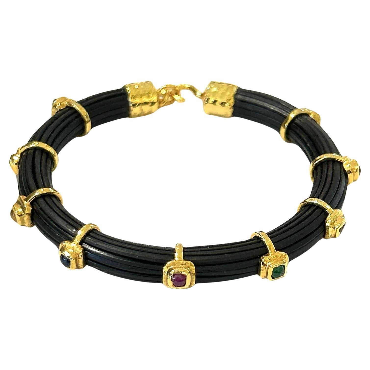 Juego de brazalete de pelo de elefante con rubí "Oriente" de Bochic en oro de 18 quilates y plata en venta
