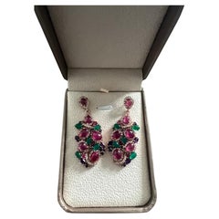 Bochic “Orient” Ruby, Green Agate & Amethyst Earrings Set In 18K Gold & Silver