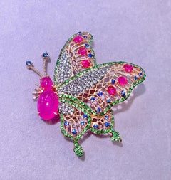 BOCHIC “Orient” Ruby & Multi Color Natural Gems Brooch Set in 22k Gold & Silver