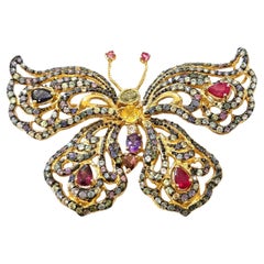 Bochic “Orient” Ruby & Multi Color Sapphire Brooch Set 18K Gold & Silver