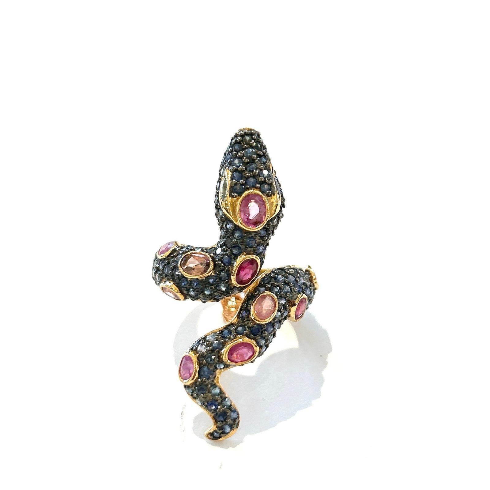 Anello Serpente con Rubino e Zaffiro Multi Colore 