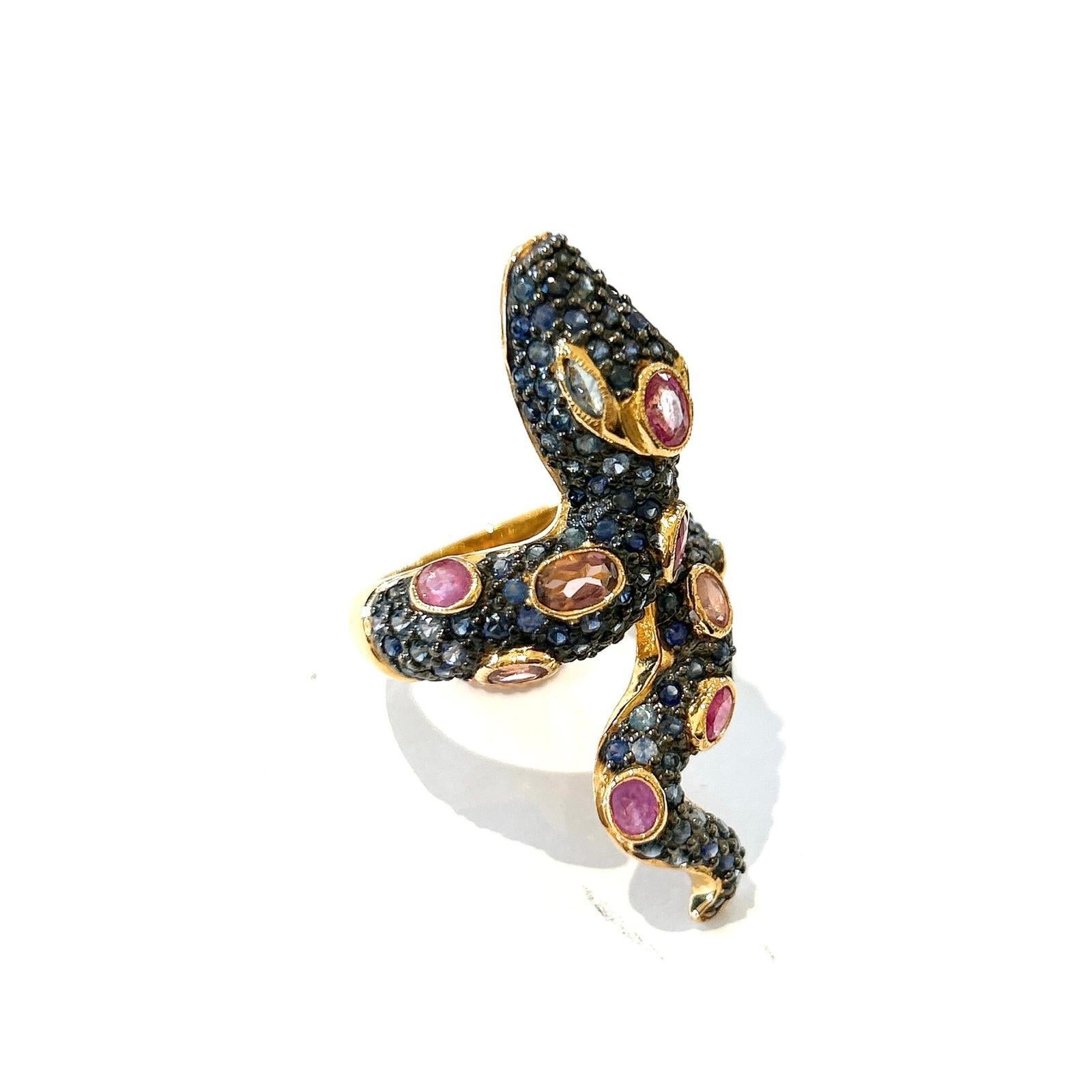 Taglio brillante Anello Serpente con Rubino e Zaffiro Multi Colore 