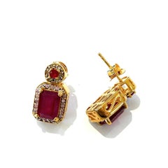 Bochic “Orient” Vintage Ruby & Multi Diamond Earrings Set In 18K Gold & Silver
