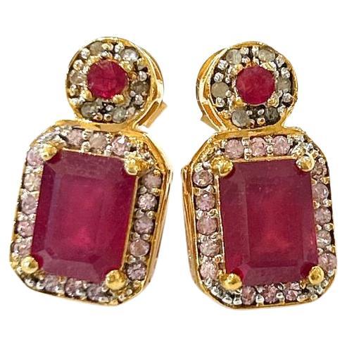 Bochic “Orient” Ruby & Multi Diamond Earrings Set In 18K Gold & Silver 