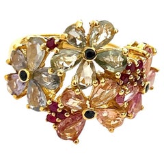 Bochic "Orient" Rubin & Multi Fancy Sapphire Cocktail Ring Set 18K & Silber