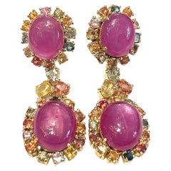Bochic “Orient” Ruby & Multi Fancy Sapphire Earrings Set 18K Gold&Silver 
