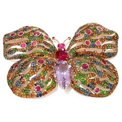 Bochic "Orient" Ruby & Multi Fancy Sapphires Brooch in 18K Gold & Silver