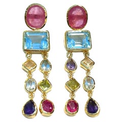 Bochic “Orient” Ruby 
Multi gem Cascading Earrings Set 18K Gold&Silver