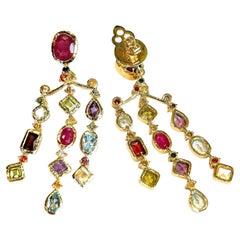 Bochic “Orient” Ruby & Multi gem Chandelier Earrings Set 18K Gold&Silver