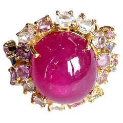 Anillo Bochic "Orient" de rubí y zafiro en racimo de varios colores pastel 18K y plata