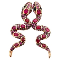 Bochic “Orient” Ruby & Multi Sapphire Serpent Earrings Set In 18K Gold & Silver