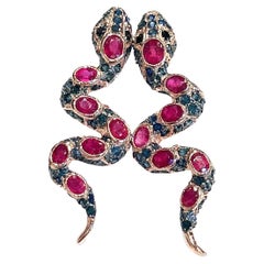 Bochic “Orient” Ruby & Multi Sapphire Serpent Earrings Set In 18K Gold & Silver