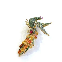 Conjunto de broche Bochic "Oriente" de rubí, zafiros múltiples y tsavorita Oro de 18 quilates y plata