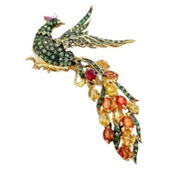 Conjunto de broche Bochic "Oriente" de rubí, zafiros múltiples y tsavorita Oro de 18 quilates y plata