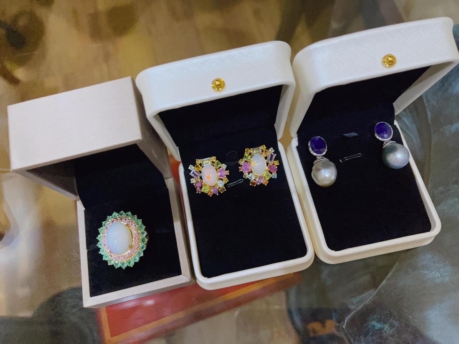 Bochic “Orient” Ruby, Opal &b Multi Gem Earrings Set In 18K Gold & Silver  For Sale 7