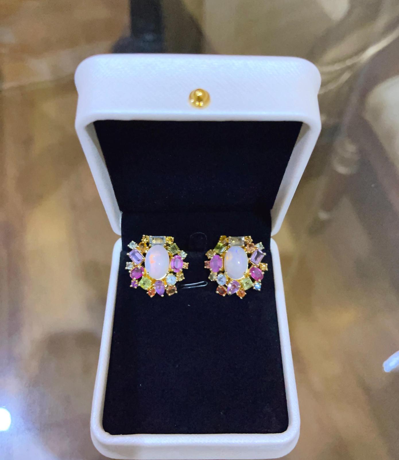 Bochic “Orient” Ruby, Opal &b Multi Gem Earrings Set In 18K Gold & Silver  In New Condition For Sale In New York, NY