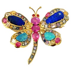 Bochic “Orient” Ruby, Opal 
Multi Color Sapphire Brooch Set 18K Gold 
Silver