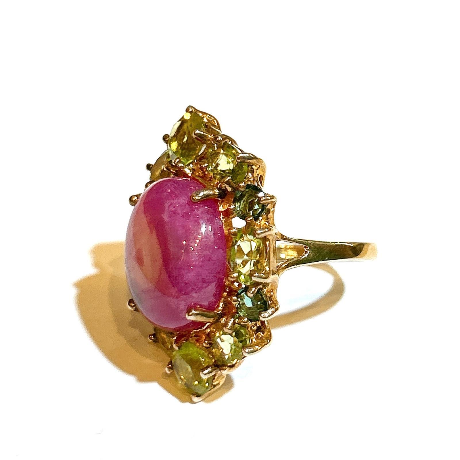 Baroque Bochic “Orient” Ruby, Orange Sapphire, Perridot Cocktail Ring 18K Gold & Silver For Sale