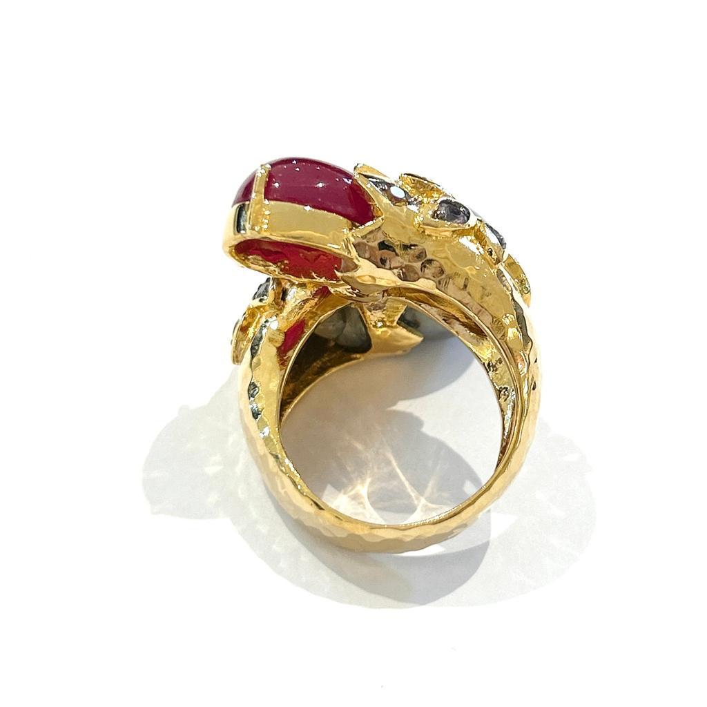 Bochic “Orient” Ruby, Pearl & Multi Color Sapphires Set In 18 K Gold & Silver 

Tahiti South Sea Pearl, Dark Gray and Pink Tone 
Natural Red Ruby, Cabochon - 7 Carats 
Multi Color Natural Sapphires from Sri Lanka -1 Carat 

This Ring is from the