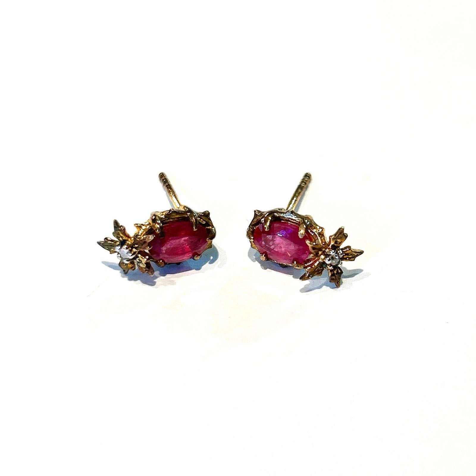 Bochic Orient-Ohrringe aus 18 Karat Gold und Silber mit Rubin und Diamanten im Rosenschliff (Art déco) im Angebot