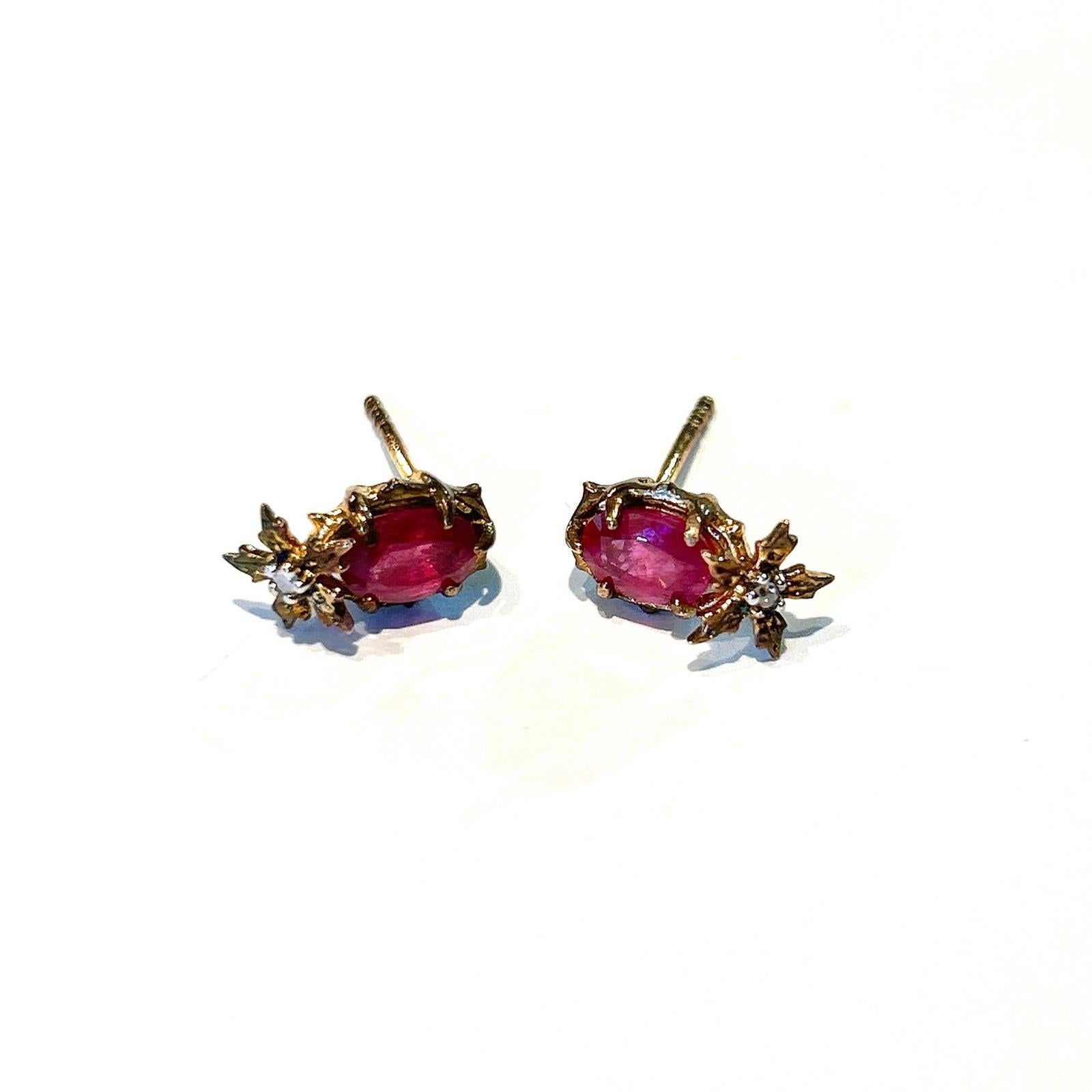 Bochic Orient-Ohrringe aus 18 Karat Gold und Silber mit Rubin und Diamanten im Rosenschliff für Damen oder Herren im Angebot