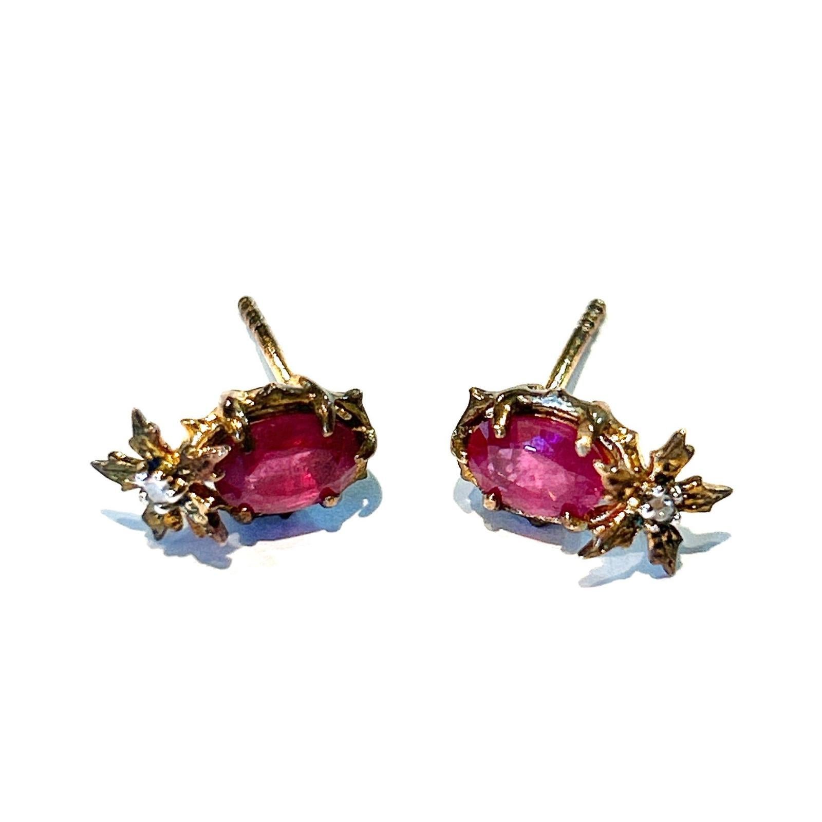 Bochic Orient-Ohrringe aus 18 Karat Gold und Silber mit Rubin und Diamanten im Rosenschliff im Angebot 2