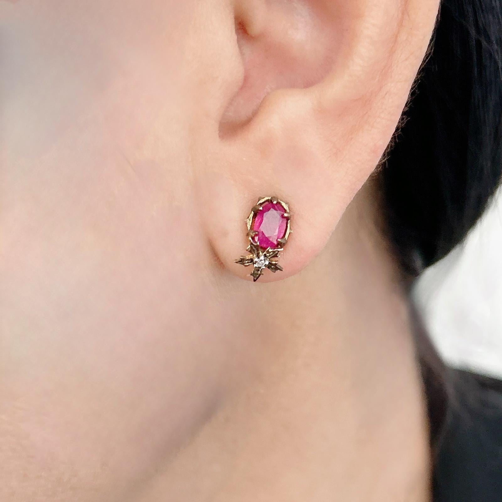 Bochic Orient-Ohrringe aus 18 Karat Gold und Silber mit Rubin und Diamanten im Rosenschliff im Angebot 3