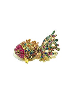 Bochic “Orient” Ruby & Sapphire Brooch or Pendent Set In 18K Gold & Silver