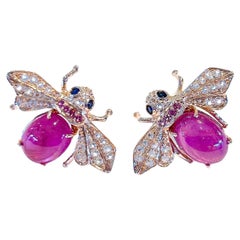 Orecchini di rubino e zaffiro "Orient" di Bochic in oro e argento 22k