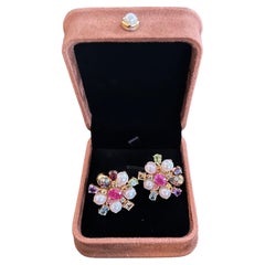 Bochic “Orient” Ruby, Sapphire & Multi Gem Earrings Set 18K Gold & Silver