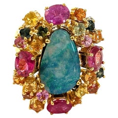 Bochic “Orient” Ruby, Sapphire & Opal Cocktail Ring Set In 18K Gold & Silver