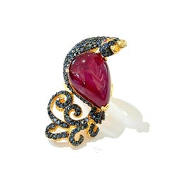 Bochic Orient Rubis & Saphir Swan Cocktail Ring Set 18K & Silver