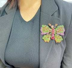 Bochic “Orient” Ruby, Sapphires & Amethyst Brooch Set In 18K Gold & Silver