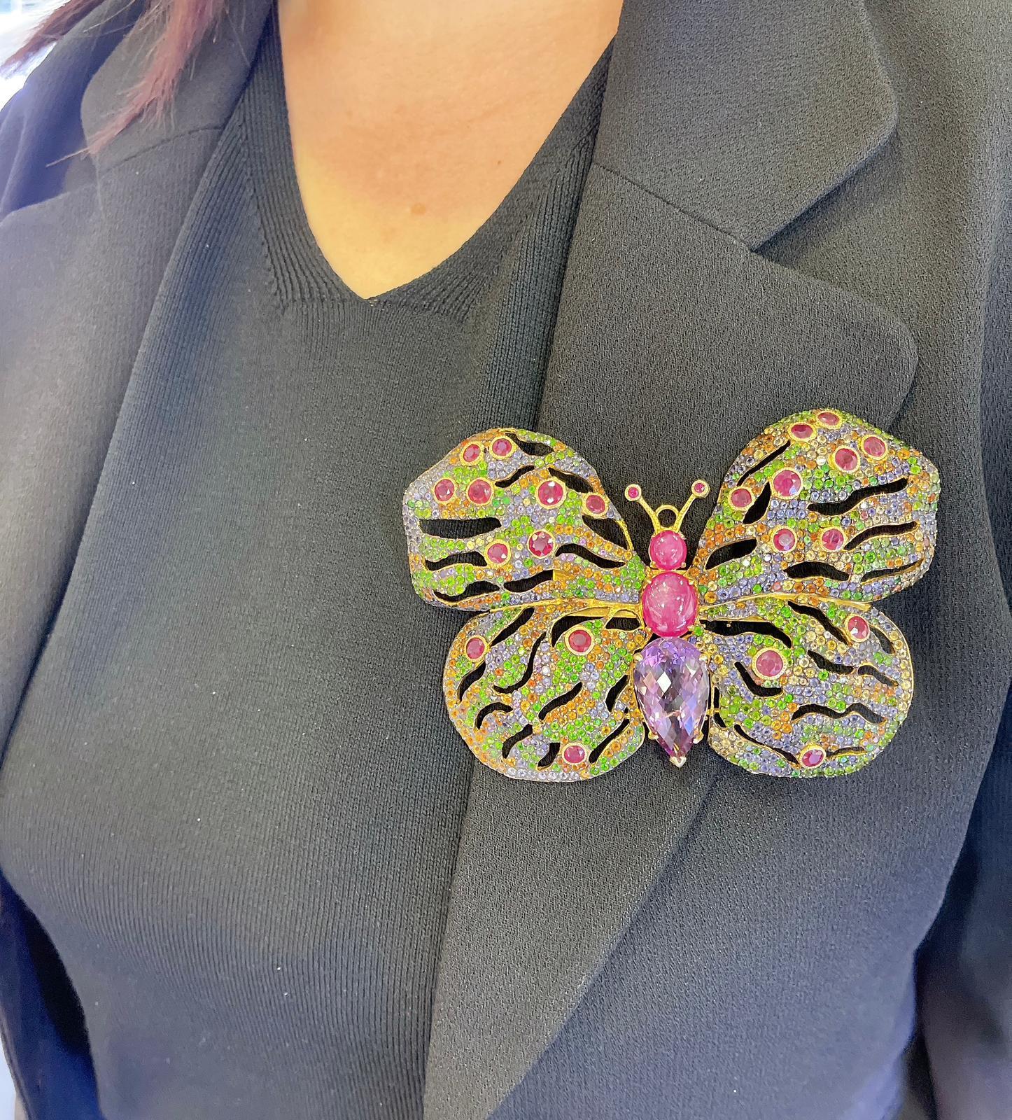 Bochic “orient” Ruby, Sapphires & Amethyst Brooch… - image 3