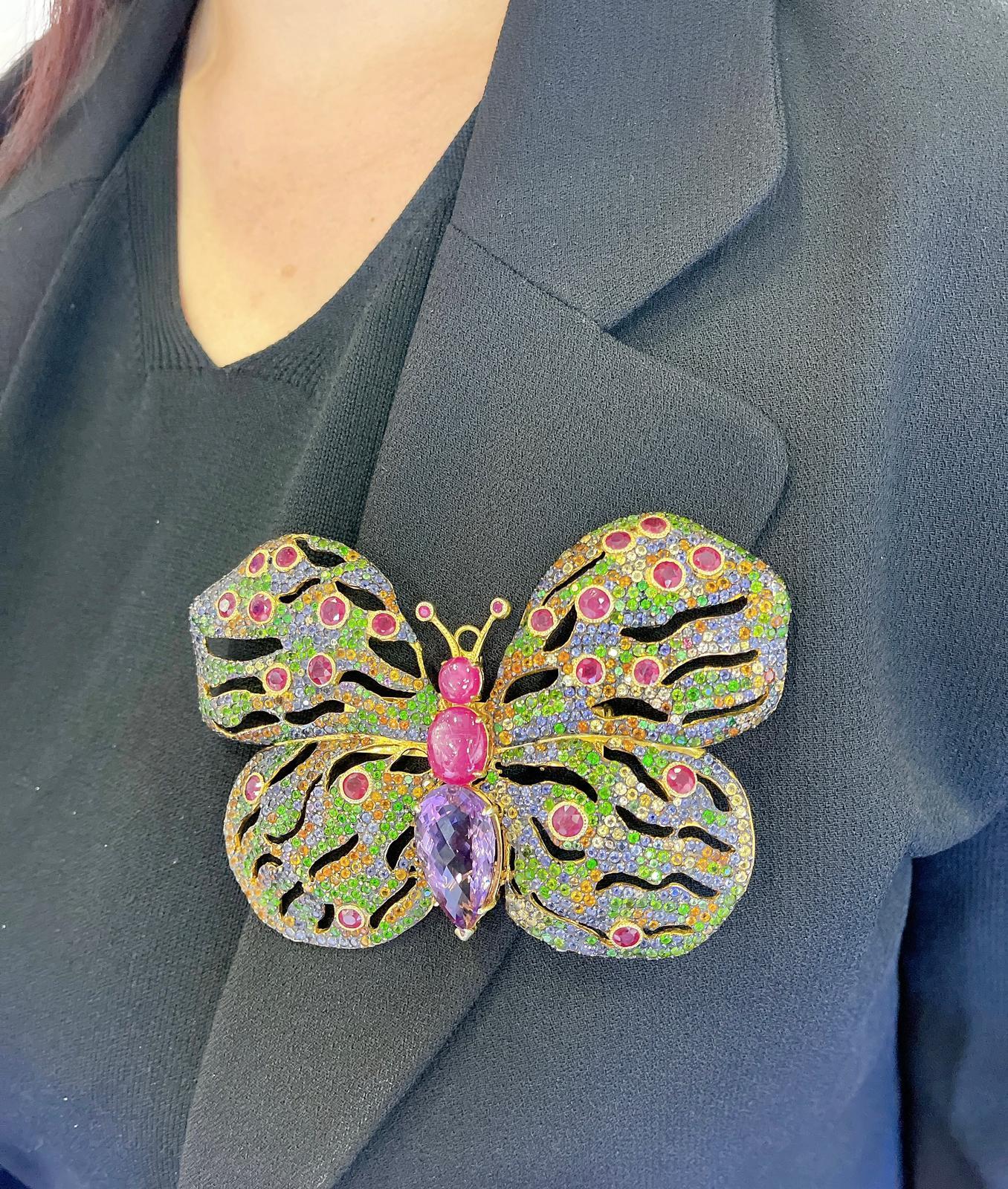 Bochic “orient” Ruby, Sapphires & Amethyst Brooch… - image 5