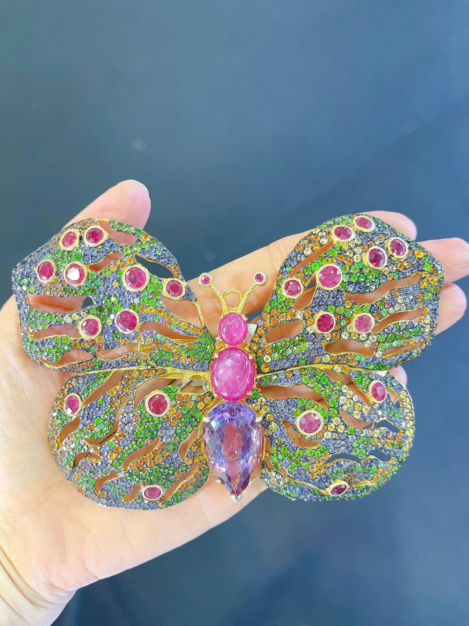 Bochic “orient” Ruby, Sapphires & Amethyst Brooch… - image 7