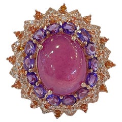 Bochic “Orient” Ruby, Tanzanite & Multi Gem Cocktail ring In 18K Gold & Silver