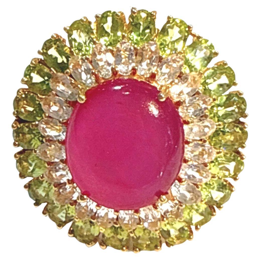 Anillo de cóctel Bochic "Orient" de oro de 18 quilates y plata con rubíes, peridotos y varias gemas