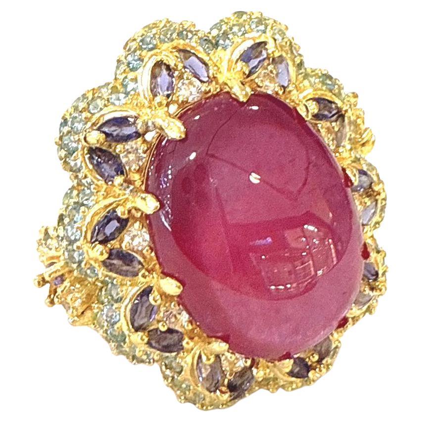 Bochic “Orient” Ruby, Amethyst & Multi Gem Cocktail Ring Set 18K Gold & Silver