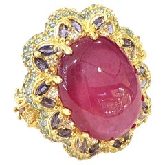 Bochic “Orient” Ruby, Amethyst & Multi Gem Cocktail Ring Set 18K Gold & Silver
