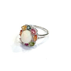 Bochic “Orient” Vintage Ruby, Tourmaline & Sapphires Cocktail Ring 18K & Silver