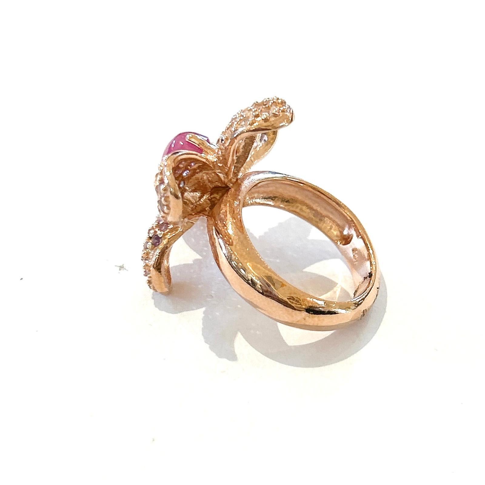 Belle Époque Bochic “Orient” Ruby, White Topaz & Amethyst Ring Set In 18K Gold & Silver For Sale