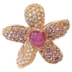 Bochic “Orient” Ruby, White Topaz & Amethyst Ring Set In 18K Gold & Silver