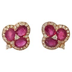Bochic Orient Rubin & Weißer Topas Flor De Li Earriings-Set aus 18 Karat Gold & Silber
