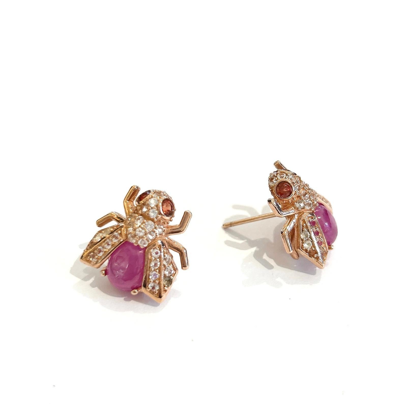 Belle Époque Bochic “Orient” Ruby & White Topaz Set In 18K Gold & Silver Earrings