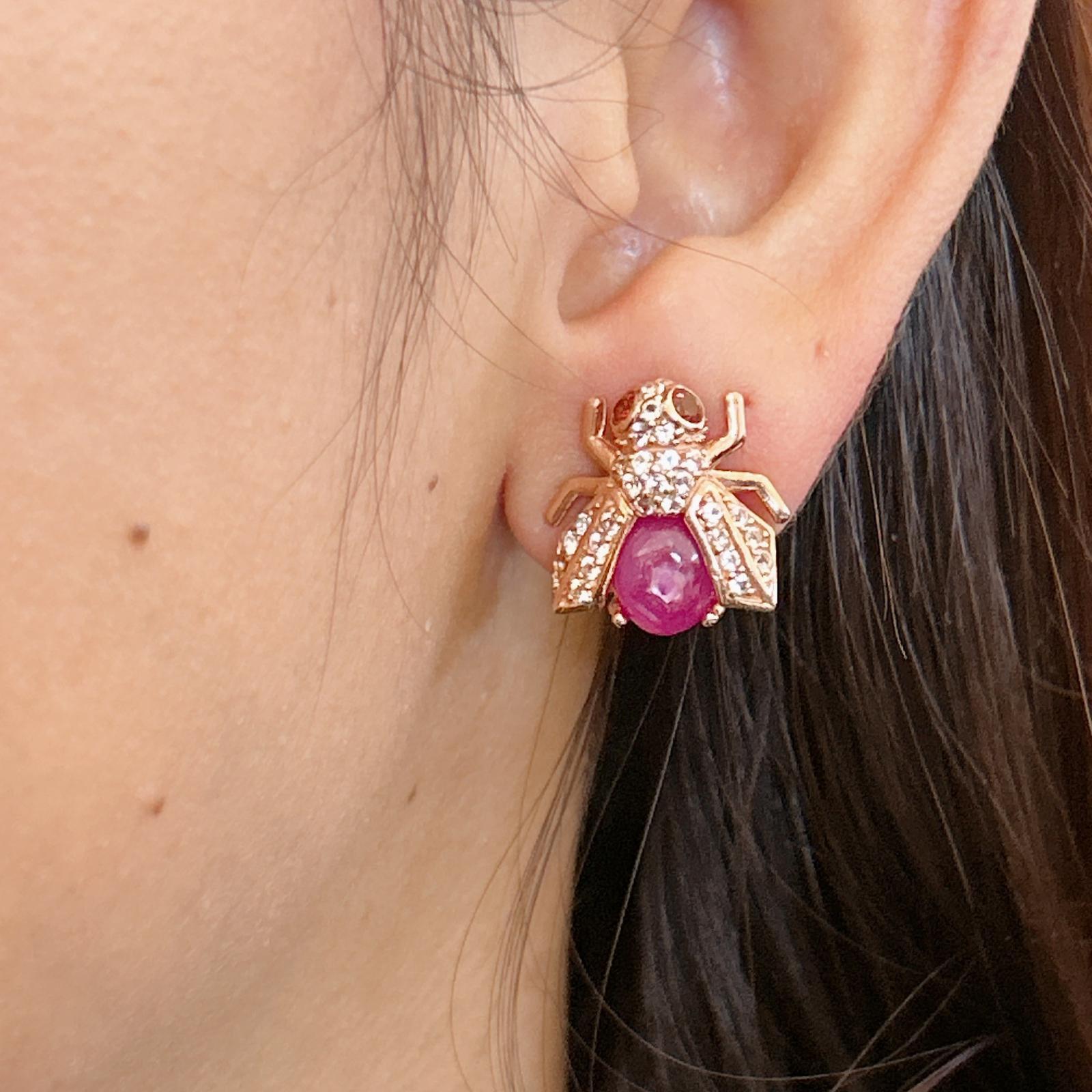 Bochic “Orient” Ruby & White Topaz Set In 18K Gold & Silver Earrings In New Condition In New York, NY