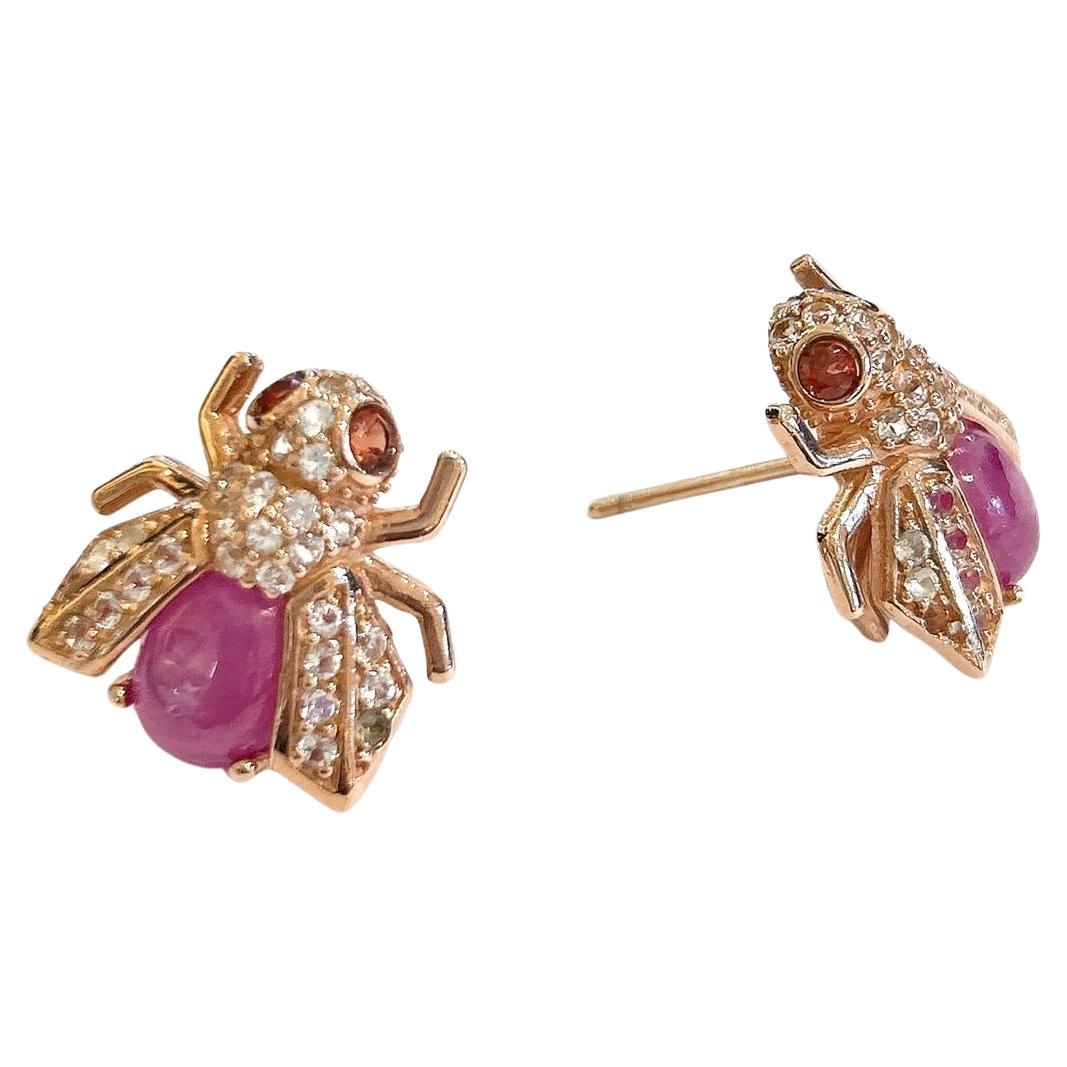 Bochic “Orient” Ruby & White Topaz Set In 18K Gold & Silver Earrings