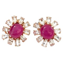 Clous d'oreilles Bochic Orient en or et argent 18 carats avec rubis et topaze blanche