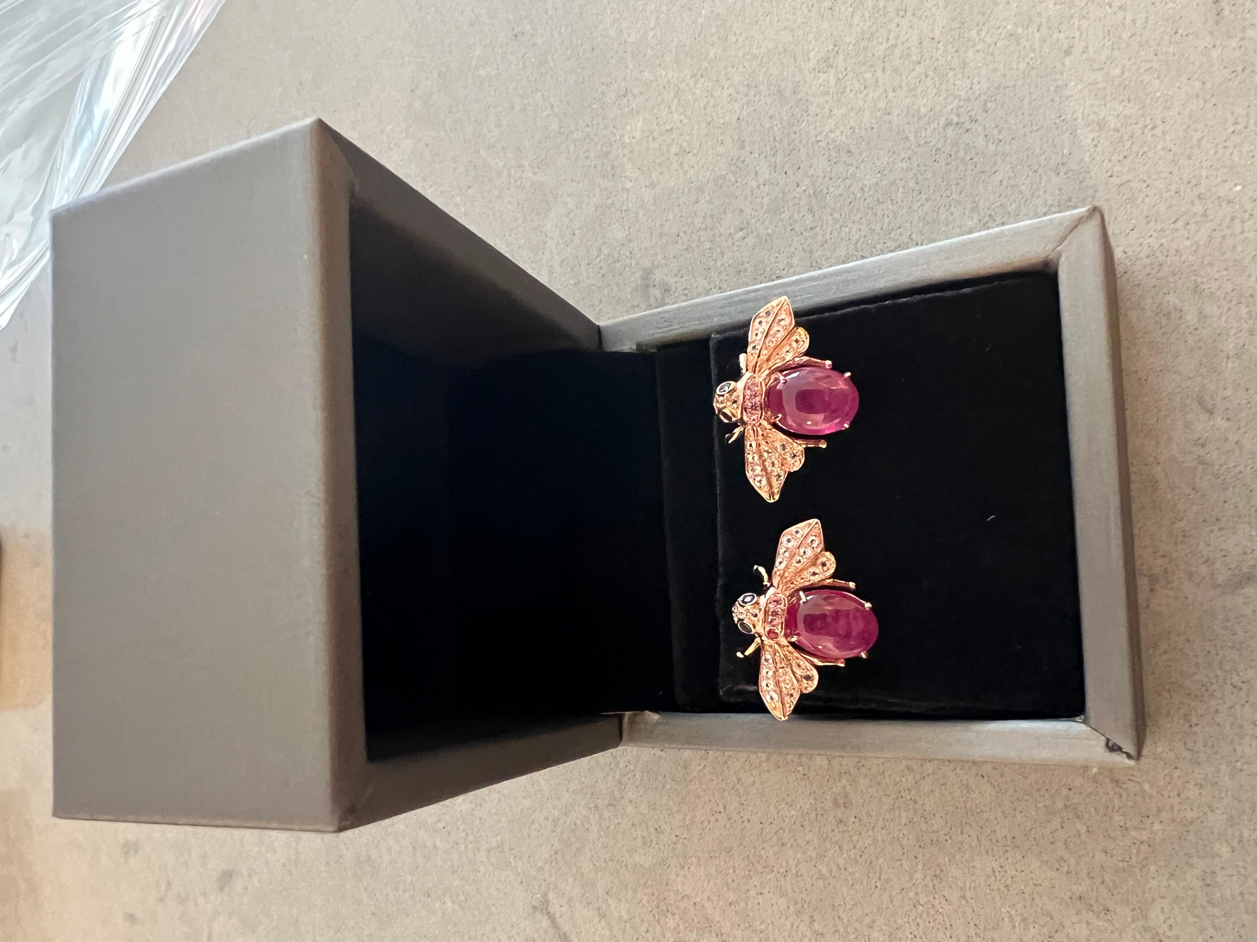 Bochic “Orient” Ruby & White Topaz Turtle Earrings Set 18K Gold & Silver For Sale 1